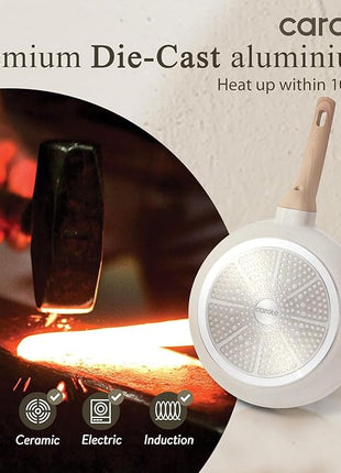 CAROTE Non Stick Frying Pan Skillet, Omelet Pan, Healthy Non Toxic Granite Chef Pan, Induction Compatible Egg Frying Pan with Heat-Resistant Handle, PFOA-Free,Cream White, 10"