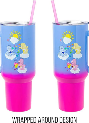 Silver Buffalo Care Bears Ombre Stainless Steel Travel Tumbler With Handle, Lid, and Reusable Straw | Holds 40 Ounces