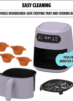 CRUX x Marshmello 3.0 QT Digital Air Fryer with TurboCrisp Technology, Touch Screen Temperature Control, Timer and Auto Shut-off, Fully Programmable, Silicone Cupcake Molds Included, Lavender