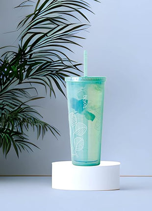 bzyoo SIP 24oz (710ml) Double Wall Plastic Tumbler with Lid and Straw Cold Drink Travel Mug Reusable Ice Coffee Tea Cup Perfect for Office Poolside Parties Gifts Color: Pearl Green