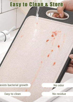 GUANCI Cutting Board for Kitchen 2-in-1, Stainless Steel & Wheat Straw PP Double-Sided Chopping Board,non toxic Chopping, Easy to Clean, Ideal for Meat, Vegetables and Fruits