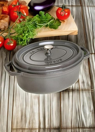 staub La Cocotte Oval 40500-276 Pico Cocotte Oval Gray 10.6 inches (27 cm) Large Two-Handed Cast Enameled Pot, Induction Compatible