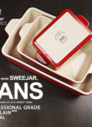 Sweejar Ceramic Bakeware Set, Rectangular Baking Dish for Oven Lasagna Pans for Cooking, Kitchen, Cake Dinner, Banquet and Daily Use, 11.8 x 7.8 x 2.75 Inches of Baking Pans (Red)