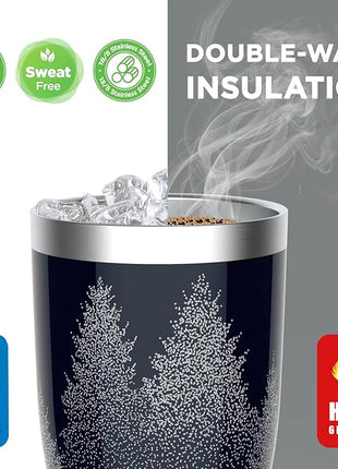 HAUSHOF 20oz Christmas Tumbler, Stainless Steel and Double Wall Insulated Travel Coffee Mug with Lid, Good Choice for Christsmas Gifts-Navy Blue with Pine Tree