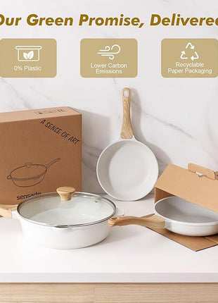 SENSARTE Nonstick Frying Pan Skillet with Lid 3.5/4.5/5QT, Ceramic Saute Pan,Deep Fring Pan Non-toxic Cooking Pot, Stay-cool Handle, Induction Compatible, PFAS Free