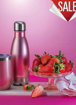 CHILLOUT LIFE 12 oz Stainless Steel Wine Tumblers 2 Pack - Double Wall Vacuum Insulated Wine Glasses Cups with Lids and Straws Set Keeping Cold & Hot for Coffee, Beer, Ice Cream - Rose Gold