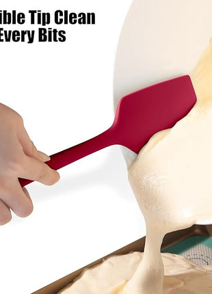 600°F Heat Resistant Silicone Spatula, Doosu High Temp Flexible Kitchen Rubber Bowl Scrapers Food Grade Seamless Baking Supplies Scratch-Proof for Scraping Non-Stick Pans (Red, 11.4in)