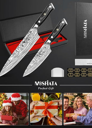 MOSFiATA 2Pcs Chef Knife Set, Sharp Kitchen Knife High Carbon German EN1.4116 Stainless Steel Cooking Knife, 9"&6" Chopping Knife Kitchen Knives Set with Ergonomic Handle, Gift Box