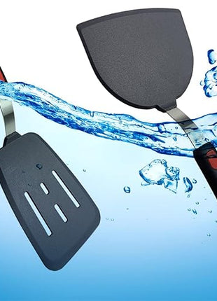 Silicone Spatula Set of 2 for Nonstick Cookware,Tenta Tenta Kitchen Slotted Angle Round Pancake Spatulas 600°F Heat Resistant Classic Rubber Spatula Set For Cooking-Grey/Black