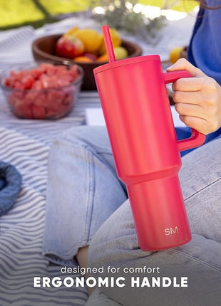 Simple Modern 30 oz Trek Tumbler with Handle and Straw Lid | Cup Holder Friendly Insulated Stainless Steel Travel Mug | Blush