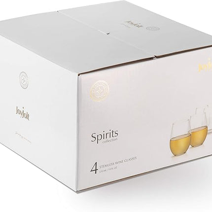 JoyJolt Stemless Wine Glasses Set of 4 – 19 oz Clear Glass Tumblers for Red & White Wine, Cocktails, Dishwasher Safe, Perfect for Home Bar, Gifts
