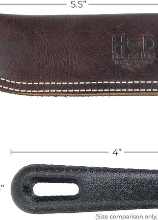 Hide & Drink, Hot Handle, Cast Iron Protector, Panhandle Potholder, Slides On/Off Easily onto Metal Skillet Grips, Full Grain Leather, Handmade (Bourbon Brown White Stitching)