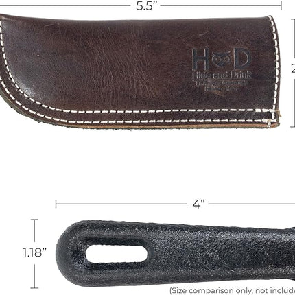 Hide & Drink, Hot Handle, Cast Iron Protector, Panhandle Potholder, Slides On/Off Easily onto Metal Skillet Grips, Full Grain Leather, Handmade (Bourbon Brown White Stitching)
