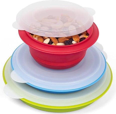 Progressive International CB-20 Storage Bowls with Lids, Set of 3, teal, green and red