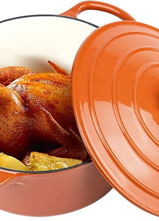 Miereirl 6 Quart Enameled Dutch Oven Pot with Lid, Cast Iron Dutch Oven with Dual Handles for Bread Baking, Cooking, Non-stick Enamel Coated Cookware (Orange)
