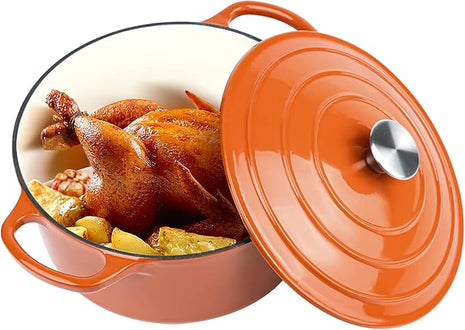 Miereirl 6 Quart Enameled Dutch Oven Pot with Lid, Cast Iron Dutch Oven with Dual Handles for Bread Baking, Cooking, Non-stick Enamel Coated Cookware (Orange)