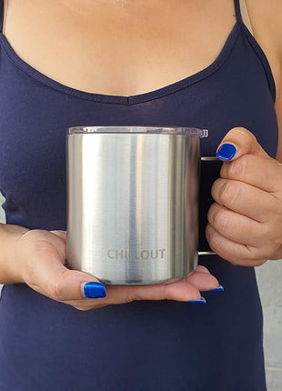 CHILLOUT LIFE Stainless Steel 16 oz Vacuum Insulated Coffee Mug with Handle and Lid, Large Thermal Camping Coffee Mug Cup with Durable Sliding Lid for Men & Women, Keeps your Beverages Hot & Cold
