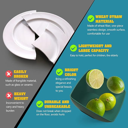 Teivio 32-piece Plastic Wheat Straw Square Dinnerware Set for 8, Unbreakable Dinner Plates, Salad Plates, Snack Bowls, Tumblers 20 oz, Dishwasher Safe, Autumn Multicolor