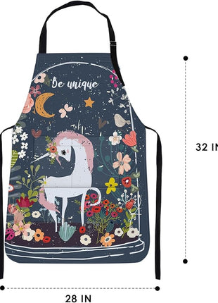 Britimes Apron Home Kitchen Cooking Baking Gardening for Women Men with Pockets Unicorn Be Floral Moon 32x28 inch