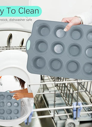 To encounter 2Pack Silicone Muffin Pan with Metal Frame, 12 Cup Regular Size Cupcake Pan, Non-Stick Baking Tray, Food Grade Baking Molds for Oven, Dishwasher Safe