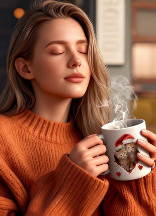 Caliamary Heat Changing Mug, Funny Cat Heat Changing Ceramic Coffee Mug, 11 oz Heat Sensitive Color Changing Coffee Mug Cup, Cute Xmas Gift Mug for Women Men Kids… (Two cats)