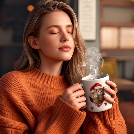 Caliamary Heat Changing Mug, Funny Cat Heat Changing Ceramic Coffee Mug, 11 oz Heat Sensitive Color Changing Coffee Mug Cup, Cute Xmas Gift Mug for Women Men Kids… (Two cats)