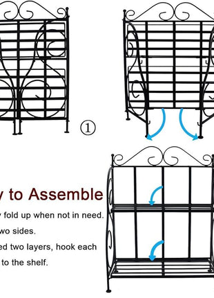 Sunnyglade Spice Rack, 2-Tier Foldable Shelf Rack Kitchen Bathroom Countertop, 2-Tier Standing Storage Organizer Spice Jars Bottle Shelf Holder Rack -Black