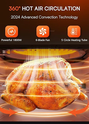 Nuwave Brio 15.5Qt 10-IN-1 Air Fryer Rotisserie Oven, XL Family Size, Even & Crisp AirFry, Reheat, Roast, Dehydrate for Quick Meals, 50°-425°F Control, 100 Presets & 50 Memory, Dishwasher-Safe, 1800W