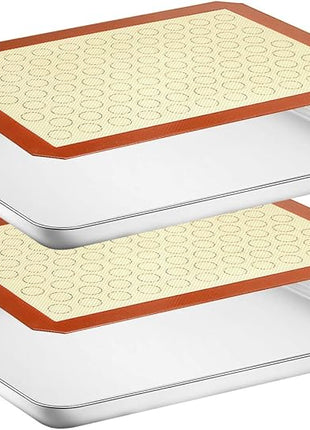 Wildone Baking Sheet with Silicone Mat Set, Stainless Steel Cookie Pan with Baking Mat, Size 16 x 12 x 1 Inch, Set of 4-2 Sheets + 2 Mats
