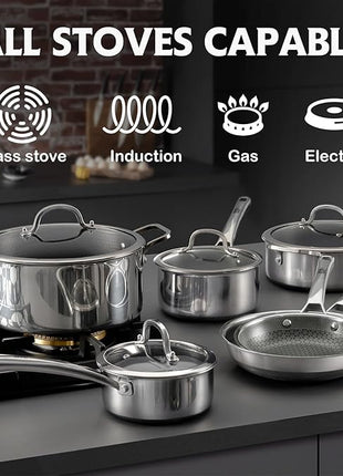 Frying Pans Nonstick with Lid,Hybrid Non Stick 6.5 Quart Saute pan,PFOA Free Cookware,12.5 inch Stainless Steel skillet, Dishwasher and Oven Safe,Works on Induction,Ceramic and Gas Cooktops