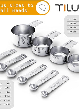 TILUCK Stainless Steel Measuring Cups & Spoons Set, Cups and Spoons,Kitchen Gadgets for Cooking & Baking (10)