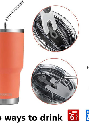 D·S 30oz Orange Tumbler Stainless Steel Insulated Travel Mug with Straw Lid Cleaning Brush (30oz Orange)