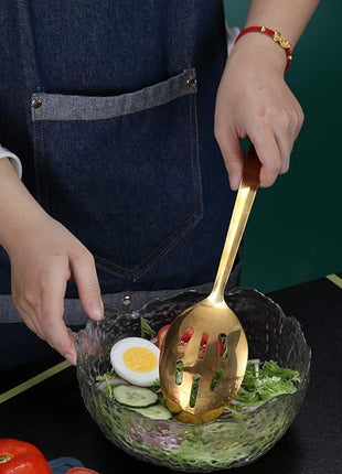 Berglander Gold Cooking Spoon, Stainless Steel Slotted Serving Spoon Titanium Gold Plating, Kitchen Basting Spoon For Cooking, Dishwasher Safe, Easy to Clean