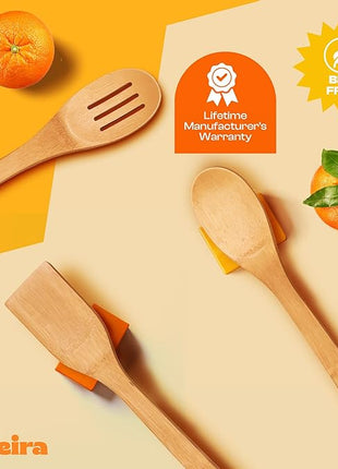 Riveira Bamboo Wooden Spoons for Cooking 3-Piece, Apartment Essentials Wood Spatula Spoon Nonstick Kitchen Utensil Set Premium Quality Housewarming Gifts for Everyday Use