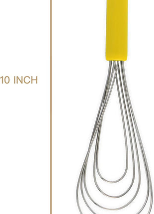Flat Whisk Silicone Handle Non Slip 10" - 5 Wires Whisk with 10 Heads for Kitchen Cooking by Jell-Cell (Yellow)