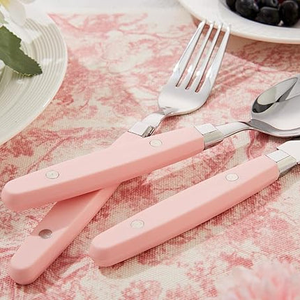 ANNOVA Silverware Set, Retro/Rivet Colorful Stainless Steel Tableware Kitchen Flatware Set Utensils, Includes Dinner Knives, Forks, Spoons, Salad Forks & Dessert Spoons (Light Pink, 20 Pieces)