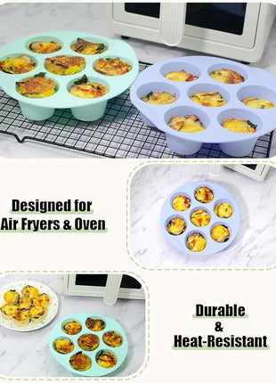 Silicone Egg Bite Molds, 3 Pack Silicone Muffin Pans for Air Fryer, Non-Stick 7 Cups Air Fryer Muffin Pan for Baking Egg Bite, Cupcake, Tart, Bread
