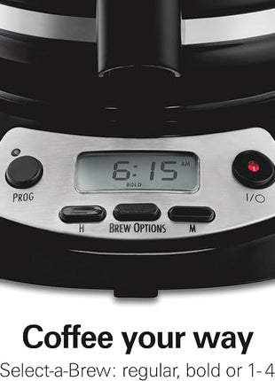 Hamilton Beach 12 Cup Programmable Drip Coffee Maker, Brew Options, Glass Carafe (46299), Black with Stainless Accents