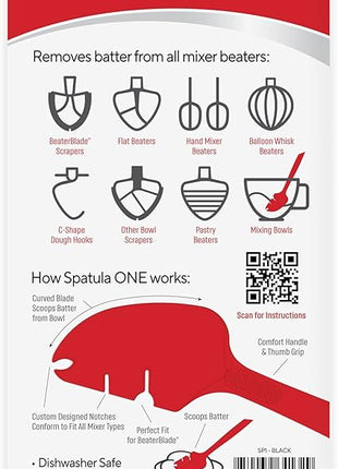 Silicone Spatula ONE Mixer Beater Scraper and Spatula Set, Cherry Red & Black