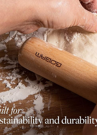 GOBAM Wood Rolling Pin, Medium - Dough Roller for Pasta, Cookies, Pie, Pizza, Chapati, Fondant, Rolling Pins for Baking, Bread Making Tools and Supplies - 13 x 1.38 Inches