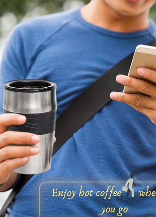 Mixpresso Black Personal Single Serve Coffee Maker with 14oz Travel Mug, Drip Small Coffee Maker with Auto Shut Off, Reusable Filter, Works with Ground Coffee Only – Not for K-Cup Pods