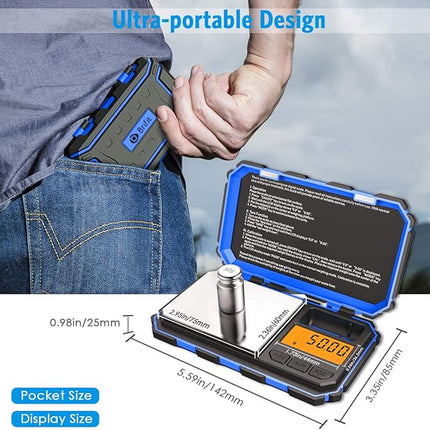 (Upgradaed) Digital Mini Scale, 200g /0.01g Pocket Scale, 50g Calibration Weight, Electronic Smart Scale, 6 Units, LCD Backlit Display, Tare, Auto Off, Stainless Steel (Battery Included)