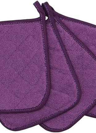 Cotton Pot Holders Cotton Made Machine Washable Heat Resistant Everyday Kitchen Basic Terry Pot Holder, Hot Pads, Trivet for Cooking and Baking Set of 4 (Eggplant)