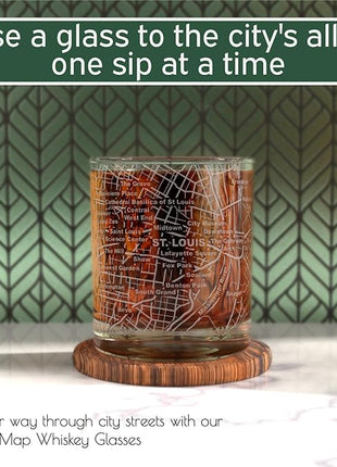 Greenline Goods Whiskey Glasses - 10 Oz Tumbler Set for St Louis lovers, Etched with St Louis City Map Old Fashioned Rocks Glass - Set of 2