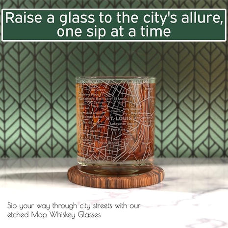 Greenline Goods Whiskey Glasses - 10 Oz Tumbler Set for St Louis lovers, Etched with St Louis City Map Old Fashioned Rocks Glass - Set of 2