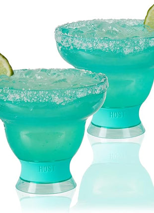 Host FREEZE Stemless Margarita Glasses, Insulated Plastic Cocktail Glasses for Frozen Drinks, Double Wall Chiller Cups for Daiquiri, Tiki Drinks, Home Bar, Party Gifts, 12 oz, Set of 2, Aqua Blue