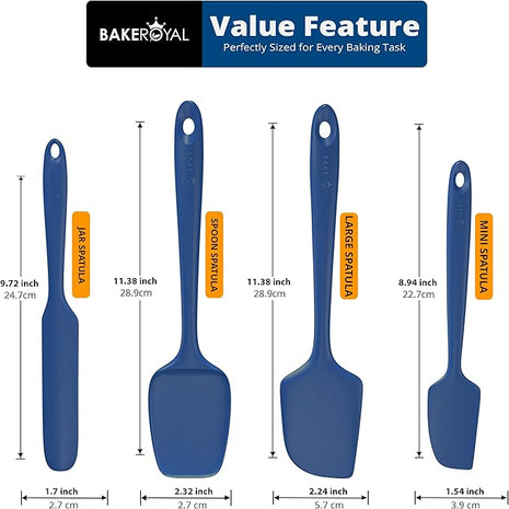 Silicone Spatula Set - 4-Piece Rubber Spatulas Silicone Heat Resistant 600°F for Everyday Task - Seamless Design Kitchen Spatulas for Nonstick Cookware - Royal Blue
