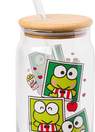 Silver Buffalo Sanrio Hello Kitty and Friends Keroppi Polaroids Glass Jar Tumbler with Bamboo Lid and Glass Straw, 16 Ounces (Pack of 12)