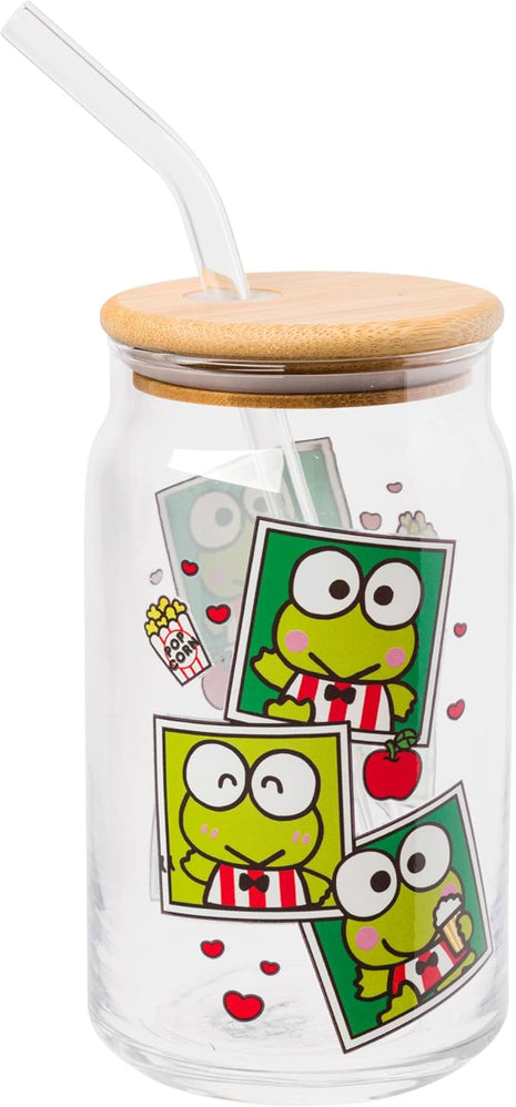 Silver Buffalo Sanrio Hello Kitty and Friends Keroppi Polaroids Glass Jar Tumbler with Bamboo Lid and Glass Straw, 16 Ounces (Pack of 12)