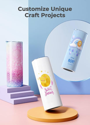 Hiipoo 8 Pack Sublimation Tumblers Blank 20 oz Straight Skinny with Sublimation Papers, Lids and Straws, Shrink Wrap Films, Stainless Steel Double Wall Insulated Tumbler for Mug Press Machine